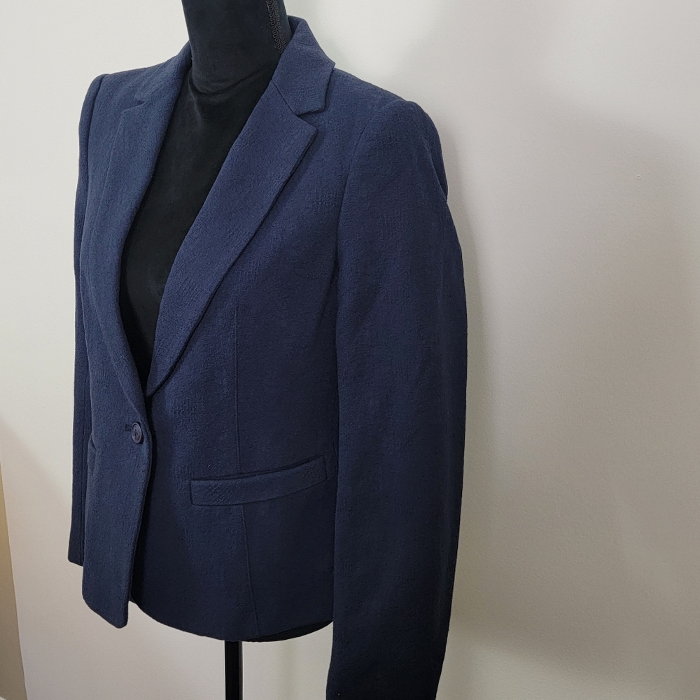 The Korner womens Navy Blue Blazer Suit Jacket Size Medium 100% Cotton - Picture 4 of 15